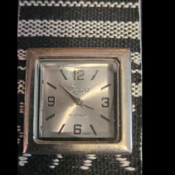 Premier Designs Serac Striped Fabric Watch, Black & Cream (NWOT - Needs Battery - Picture 4 of 4